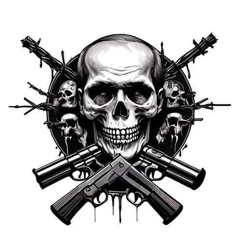 Putin, barbed wire guns and criminal symbols, 4 chirches, tears m 7 skulls tattoo design idea