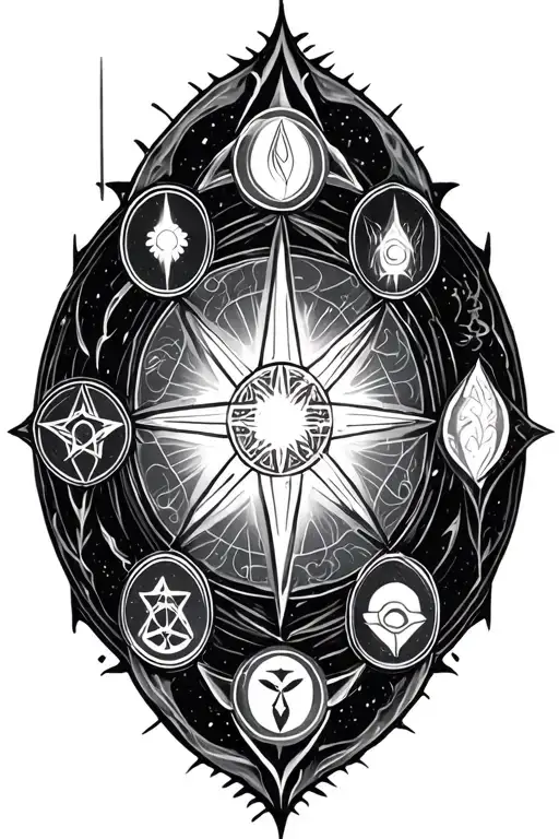 the 7 hermetic principles in a circle tattoo design idea
