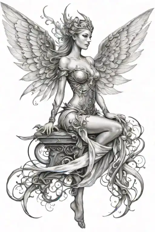 etherial warrior fairy queen energy wings and magic  tattoo design idea