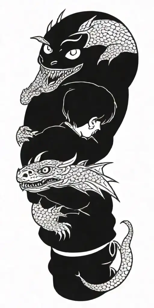 small kid fights dragon tattoo design idea