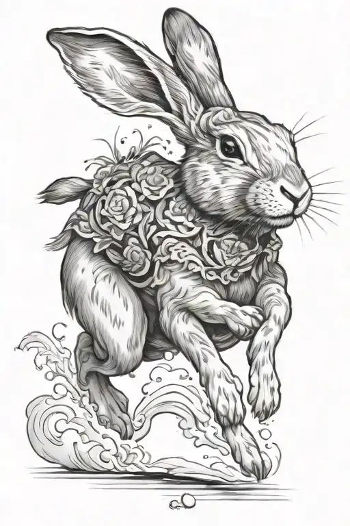 trippy running rabbit tattoo design idea