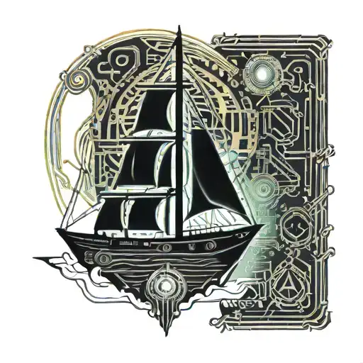 black pearl ship sailing tattoo design idea