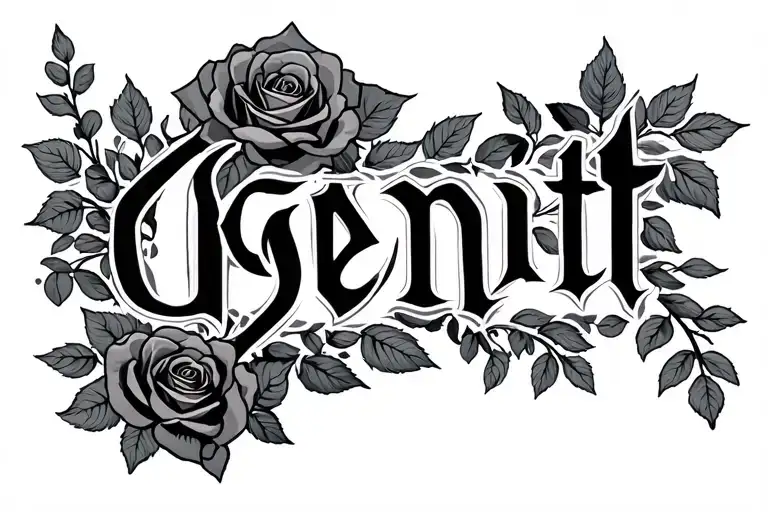 Genit name with roses growing tattoo design idea