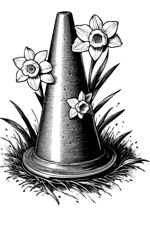 traffic cone with narcissus flowers tattoo design idea