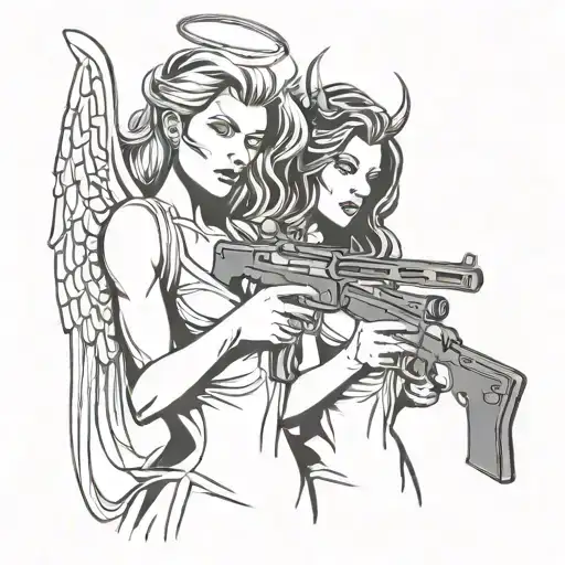 Cali'$ Angel$ sexy angel devil girls holding guns tattoo design idea