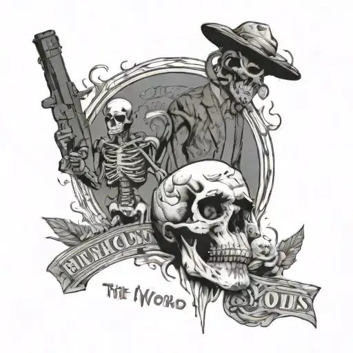 scarface the world is yours , money , the date 10/23/19 ,heaven background with skeletons tattoo design idea