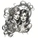 gemini sisters hair tangled together tattoo design idea