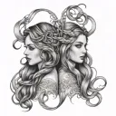 gemini sisters hair tangled together tattoo design idea
