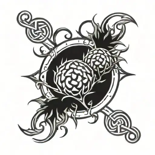 A Celtic knotwork design incorporating elements of Scottish thistles and the Celtic football club logo tattoo design idea