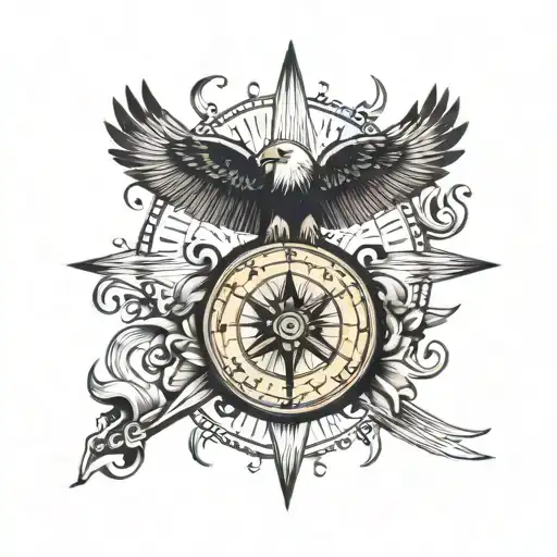 Family, Music, eagle, Falcon, Compass, and time tattoo tattoo design idea