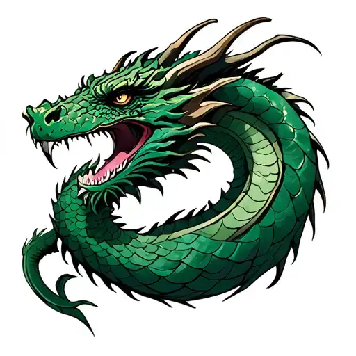 Sketch tattoo Fierce green dragon, mythical creature, (detailed scales:1.2), (intricate design:1.3),  powerful pose,  cl tattoo design idea