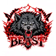 red howling werewolf with the word "BEAST" surrounded by red lightning tattoo design idea