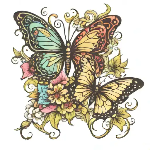 name and butterflies tattoo design idea