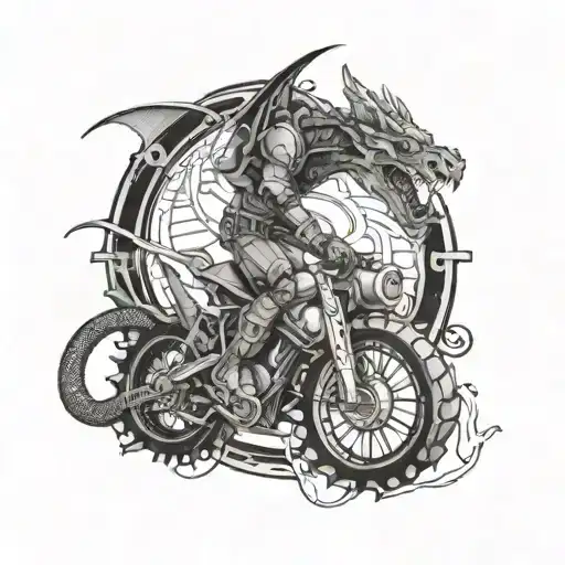 A futuristic soldier riding a mechanical dragon tattoo design idea