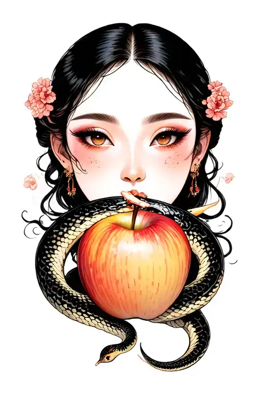 eve eating the apple and snake coiled tattoo design idea