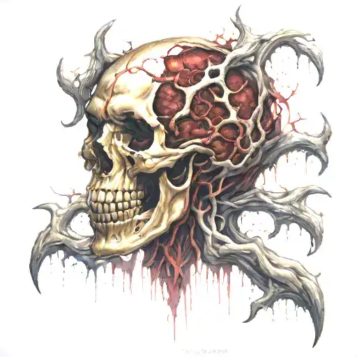 realistic Human organs, Decayed, rotting, veiny, blood vessels, bloody, guts, bleeding, melting, organs, gore, tattoo design idea