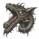   bi-cursive affectivity dragon two head bitten tattoo design idea