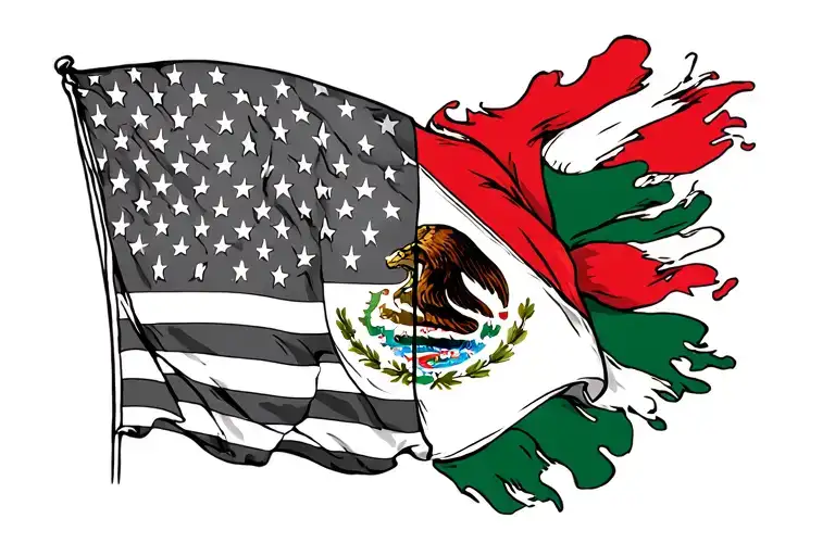 american flag and mexico flag intertwined tattoo design idea