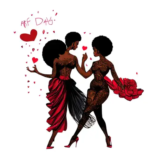 "AFRO PARTY VALENTINES DAY" AFRO PARTY pepole dancing together tattoo design idea