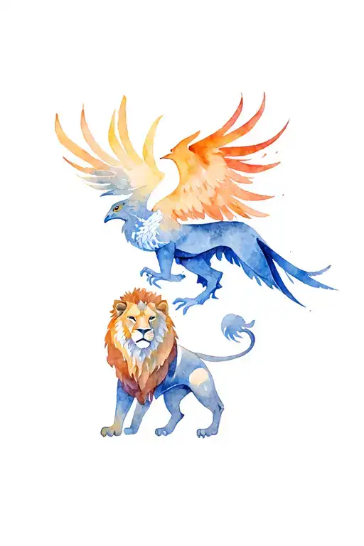 a lion and a phoenix combined with a knight something from the saints tattoo design idea