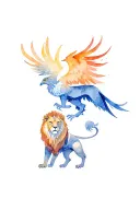 a lion and a phoenix combined with a knight something from the saints tattoo design idea