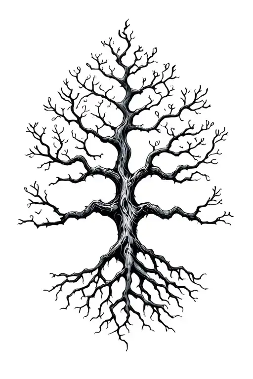 A detailed portrait of a poison tree with intricate roots and branches, showcasing the beauty of nature's toxicity tattoo design idea