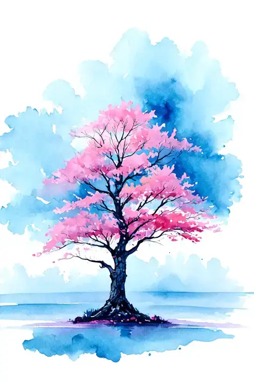Pink Tree Flowed Half Dry tattoo design idea