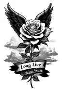 i want a rose head with angel wings with clouds and it saying long live nana rose tattoo design idea
