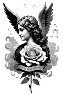 i want a rose head with angel wings with clouds and it saying long live nana rose tattoo design idea