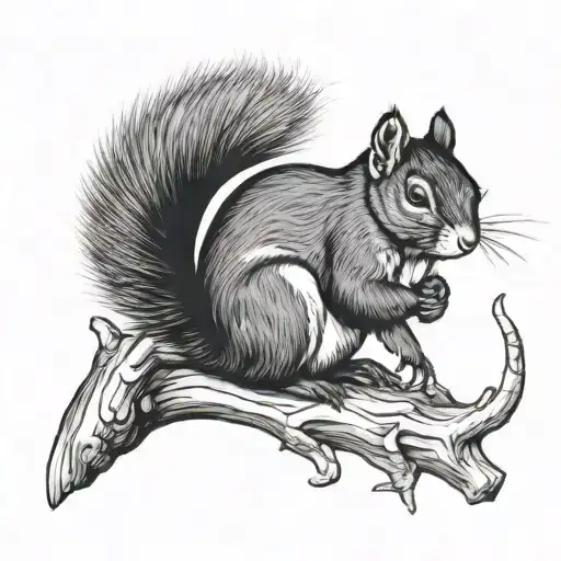 black squirrel from the front with white tail tattoo design idea