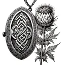 locket with Celtic knot on left and botanical press thistle on right  tattoo design idea