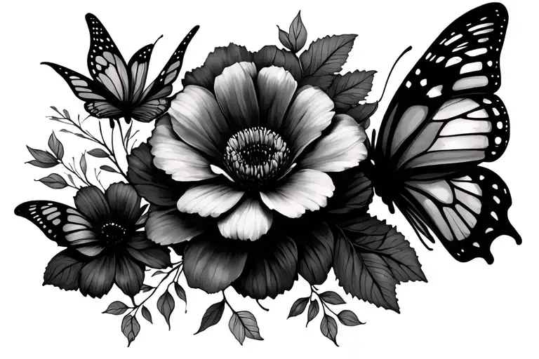 flowers and butterflies on thigh tattoo tattoo design idea