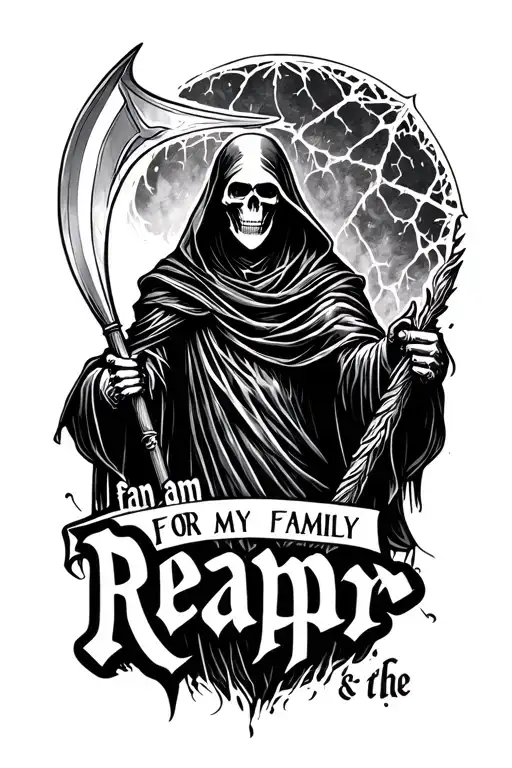 "for my family i am the reaper" grim reaper holding a scythe tattoo design idea