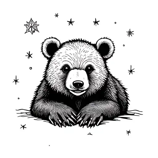 cute bear cub and north star tattoo design idea
