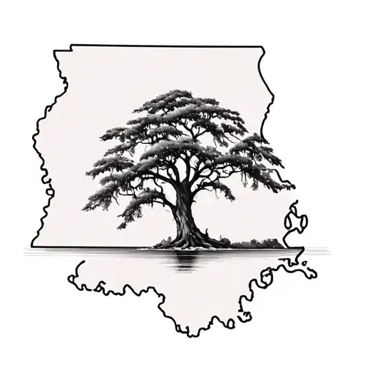 cypress tree inside of an outline of the state of Louisiana  tattoo design idea