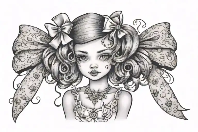 "Niña de mi corazón" with ribbon bows and little gems  tattoo design idea