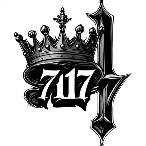 "717" 717 with a crown hanging tattoo design idea