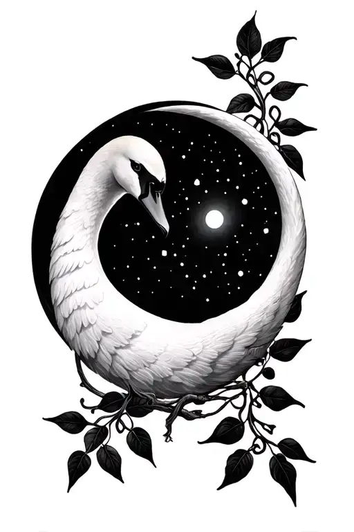 swan, coffee vine, waning gibbous moon, Celtic knotting tattoo design idea