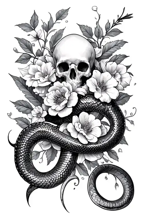 gothic, florals, spiders and snakes intertwined tattoo design idea
