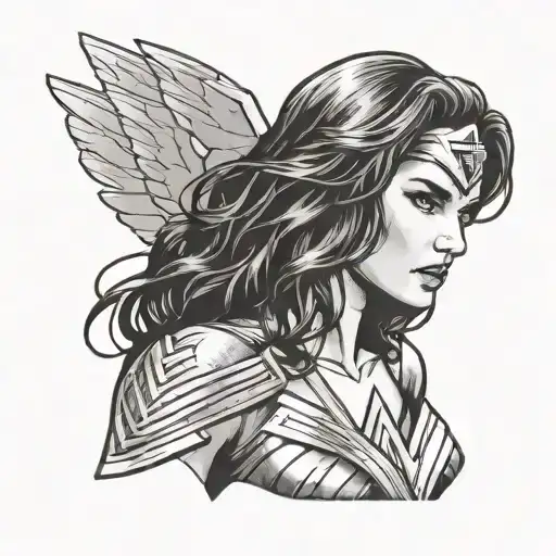 wonder woman small fine line Black minimal tattoo design idea