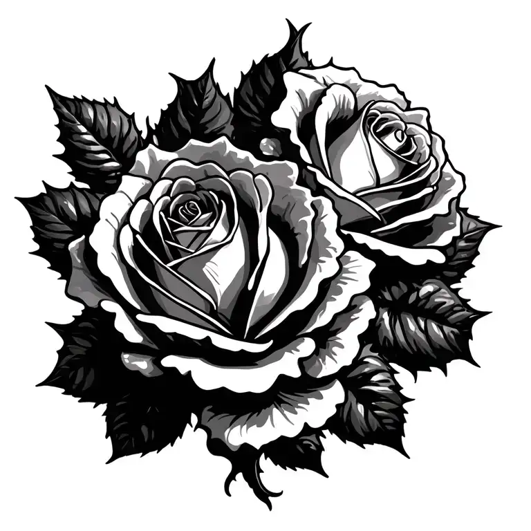 Romantic climbing roses with thorns coming tattoo design idea