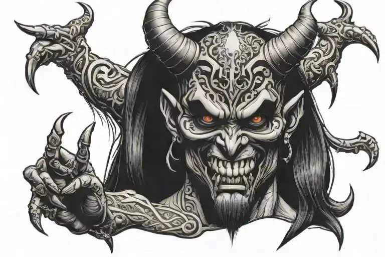 Scary devil with a height tattoo design idea