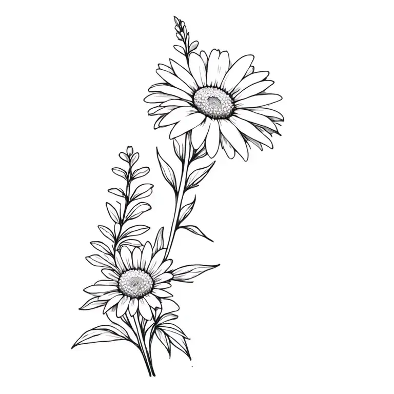 daisy and delphinium flower bouquet tattoo design idea
