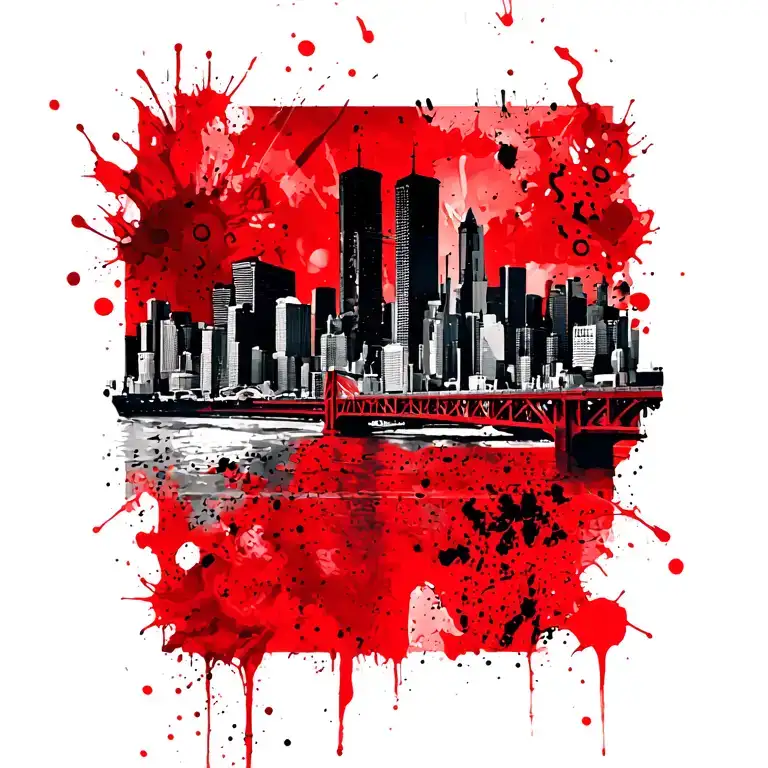 chicago and pittsburgh skyline with bridge tattoo design idea