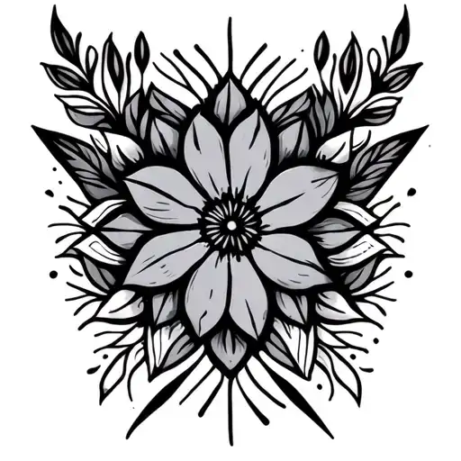 floral and geometric pattern inspired tattoo design idea