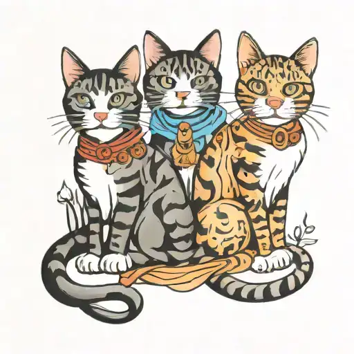 cat sitting together tattoo design idea