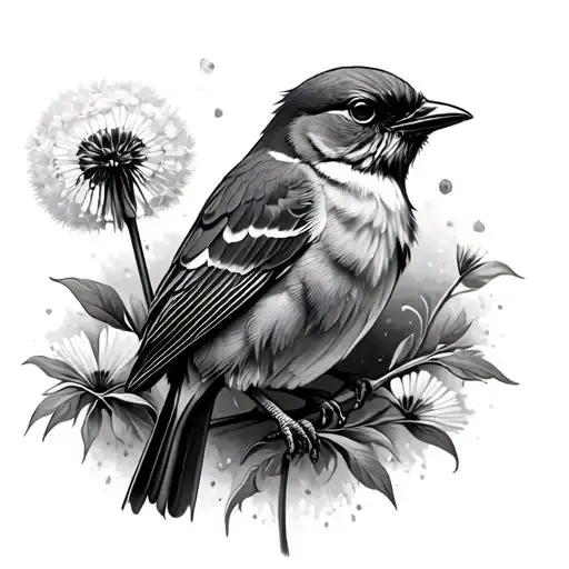 bird holding dandelion tattoo design idea