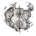 A detailed world map tattoo with a compass rose incorporated, symbolizing your love for travel and geography tattoo design idea
