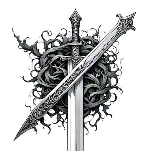 vines wrapped around a mythical great sword tattoo design idea