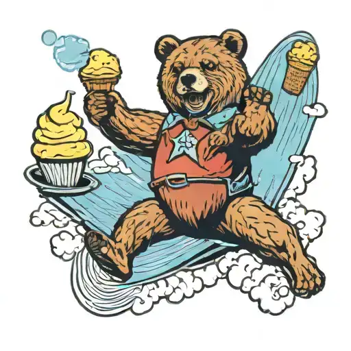 a bear sky diving eating ice cream tattoo design idea